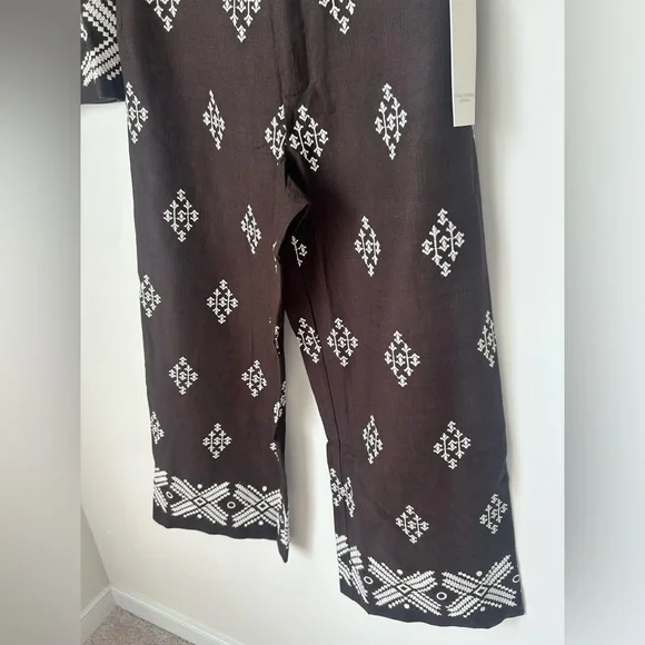 Brown Embroidered matching top and wide leg pant set Tops